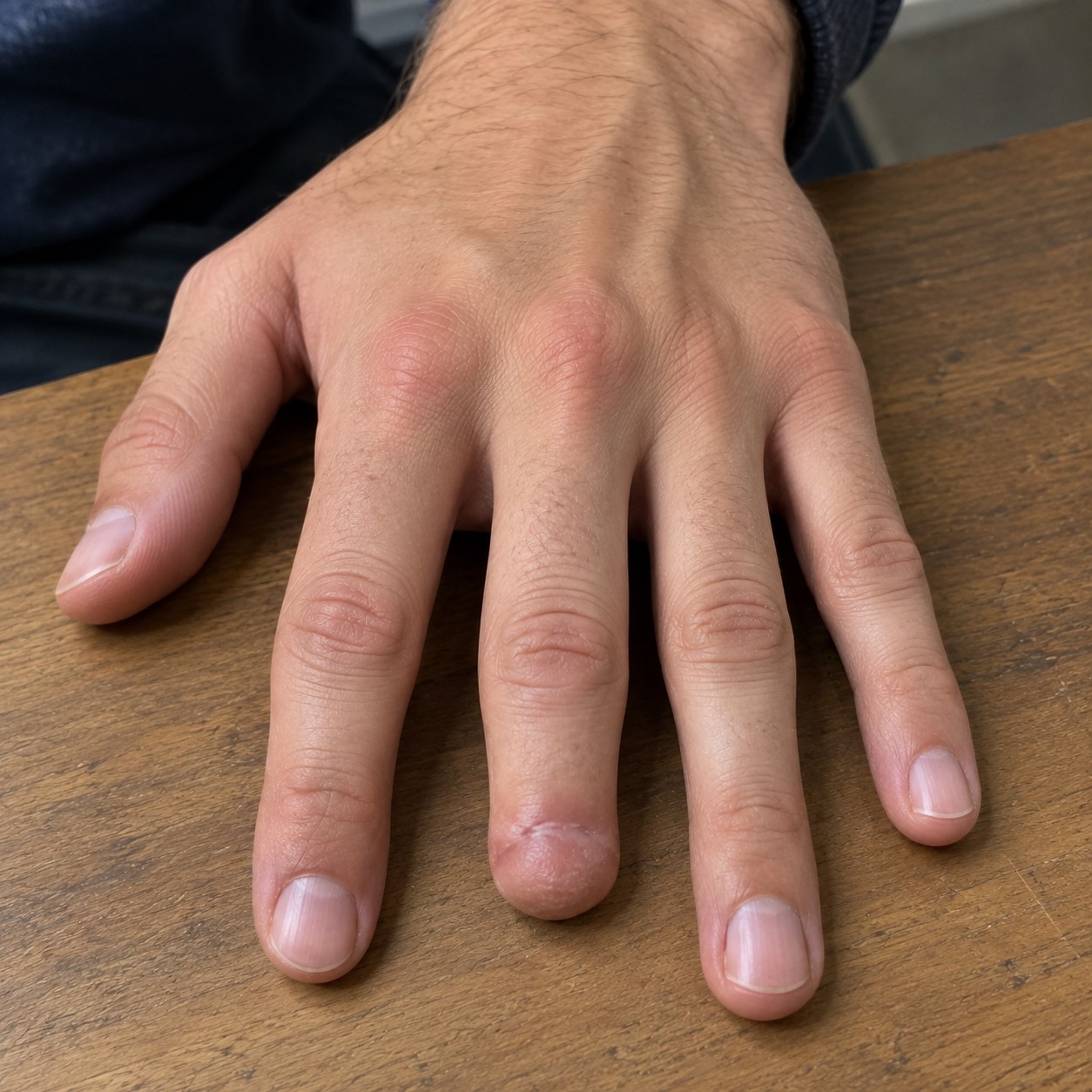 Close-up of an injured hand missing part of a finger